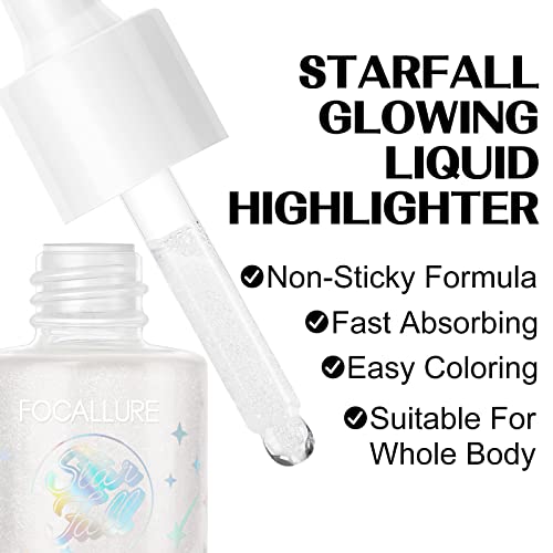 Focallefl Starfall brilhante marcador líquido líquido, óleo corporal cintilante, luminizador líquido de brilho não-penteado, não gelo, maquiagem de brilho de rosto e corpo para figurinos, cosplay, rave festival, Lua Child
