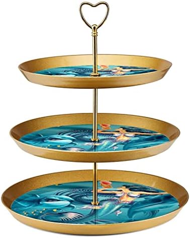 Stand de bolo de sobremesa, decoração de mesa para celebração de festas de aniversário de casamento, Retro azul -sereia golfinho Padrão