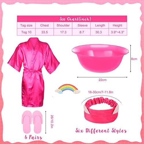 20 PCS Girls Spa Party Supplies Inclua Kimono Robe Spa da cabeça da cabeça da cabeça descartável Pedicure Slippers Máscara Máscara de lavagem para lavar chuveiro de pedicure para crianças, tamanho 10