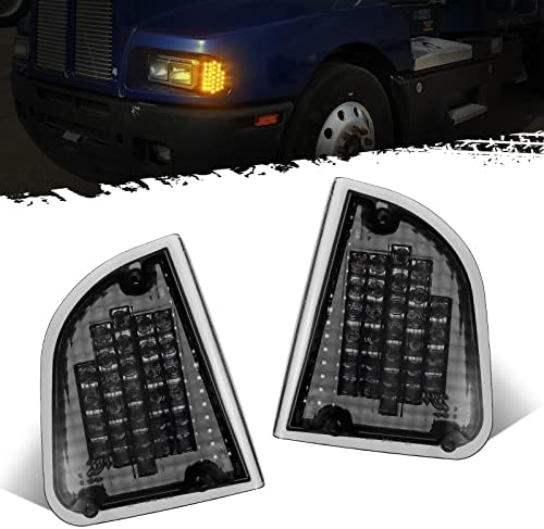 Partsam 1Pair Amber 29 Luzes de giro frontal LED Luzes e luzes de estacionamento Substituição para Kenworth T600 T660 K300 T300 T330, lente defumada, LH & RH, 1157 Plug