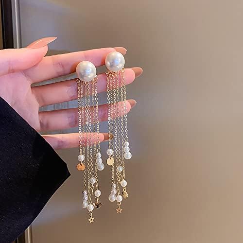 JWICOS Big Faux Pearl Long Tassel Brincos Acessórios Gold Drop Dangle Brincos de declaração para mulheres e meninas