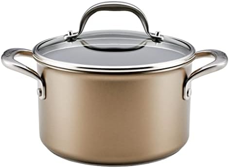 Anolon Ascend dura anodizada panfão antiaderente/panela e tampa - bom para todos os fogão, lava -louças e forno seguro com alça de aço inoxidável, 4 litros - bronze