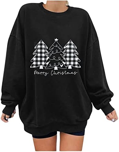 Mulheres Shusuen Plus Tamanho Merry Christmas Camisa xadrez xpeit -lata de manga longa de Xmas de grande tamanho Raglan Tops