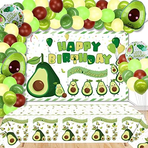 Abastecimento de festas de abacate de frutas, cenário de tema de abacate e balões de guirlanda para festa de aniversário infantil para meninas, photo de abacate