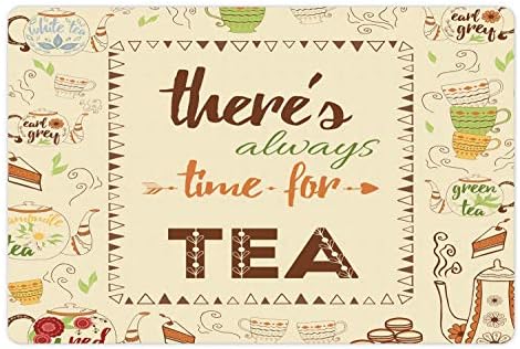 Ambsosonne Tea Pet Tapete Para comida e água, sempre há tempo para palavras inspiradoras de chá Earl Grey Chamomile Green Tea Pots,