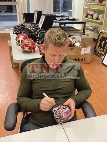 Chris Osgood assinou e inscreveu duplo Detroit Red Wings Mini Goalie Mask JSA CoA - Capacetes e máscaras autografadas da NHL