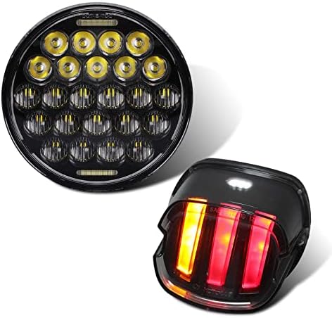 Cowone 5-3/4 5,75 polegadas redondo farol de LED preto com luz traseira compatível com motocicletas