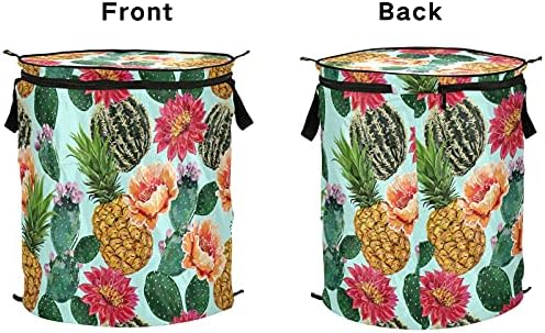 Summer Tropical Pineapple Pop up Laundry Horty com tampa de cesta de armazenamento dobrável Bolsa de roupas dobráveis