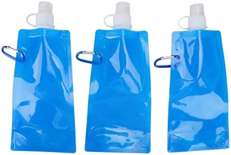 Bolsa de água dobrável portátil, garrafa de água potável dobrável 480ml com gancho de conexão para caminhar para andar de bicicleta