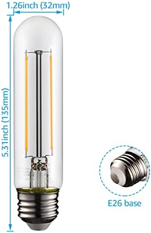 Bulbos de LED de Torchstar T10 diminuem, lâmpadas tubulares LED, UL listadas, lâmpadas Edison vintage de tubo, vidro transparente,