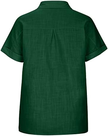 Jgjjugn linho de algodão feminino camisetas para baixo, lapela v pescoço de manga curta blusa casual de túnicos de túnica com