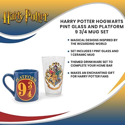 Harry Potter Hogwarts Glass e plataforma 9 3/4 caneca de cerâmica | Conjunto de bebidas com tema mundial bruxo de 2 | Conjunto de