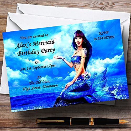 Azul Mermaid Theme Personalized Birthday Party convites