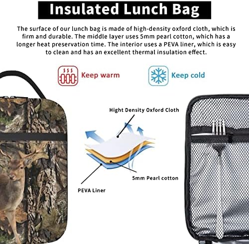 Wzialfpo Camo Buck Deer Lunchagem portátil para meninos e meninas, bolsa de bolsa de lancheira, bolsa macia, bolsa mais refrigeradora