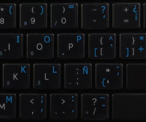 Etiquetas de teclado espanhol em fundo transparente com letras azuis
