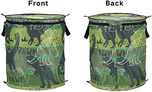 Grunge Dinosaur Roup Up Up Laundry Horty com tampa de tampa com zíper cesta de roupa dobrável com alças Organizador de roupas
