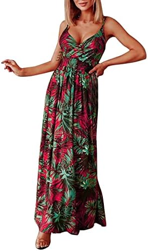 Vestido de giro vestido de verão feminino vestido floral espaguete com cinta sem mangas V vestido casual de negócios casual