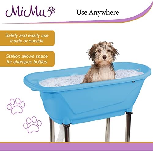 Estação de lavagem de limpeza de cães Mimu - banheira de cachorro portátil azul banheira de cães levantados de 3 pés de altura para gatos e outros animais de estimação