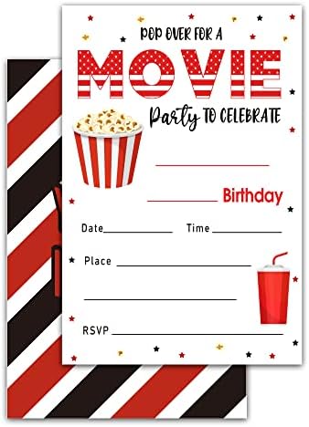 Invites de aniversário com envelopes, conjunto de 20 anos, convite de aniversário de cinema, apareça para uma festa de