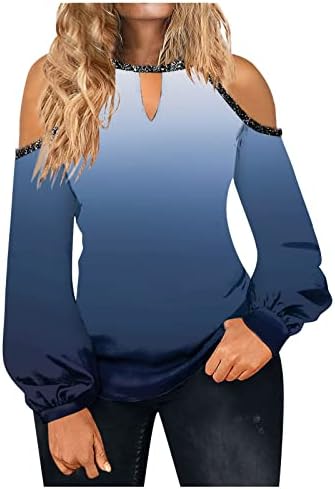 Camisetas de manga comprida para feminino de moda impressão casual moletom redondo pescoço oco fora do ombro de manga longa top