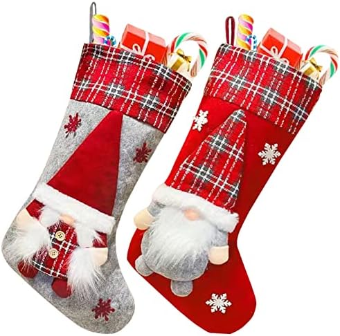 2 pacote 18 meias de natal, 3d Gnomos grandes meias de Natal de Santa Definir lareira clássica e cinza clássica e cinza