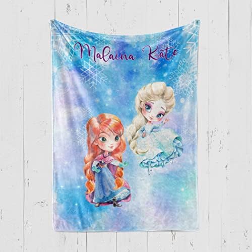 Angeline Kids USA fez cobertores de bebê personalizados, Elsa Anna Aquarela Cobertor de Baby com nome, Presente de cobertor