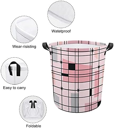 Cesta de lavanderia de Foduoduo fofa grade retro rosa e sujas de lavanderia cesto com alças Saco de armazenamento de
