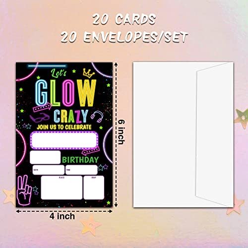 Isovf 4 x 6 Neon Glow Birthday Party Invitation Cards com envelopes- Let's Glow Crazy Preencher Style Party Convites- C18