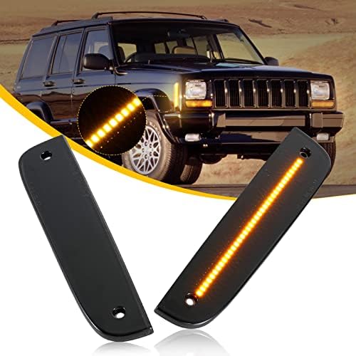AuxMart LED Light Marker Lights for Jeep Cherokee 1997 1998 1999 2000 2001 Smoked Shell Amber Front Marker Luzes de estacionamento