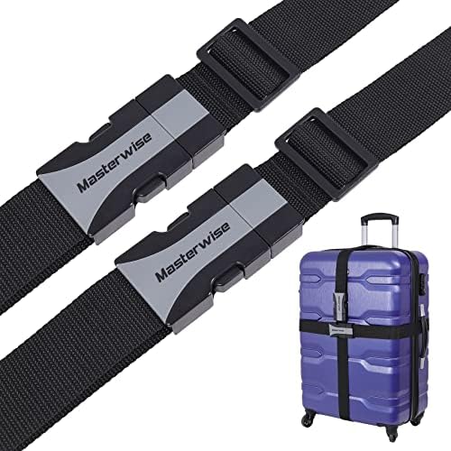 Tiras de bagagem Masterwise, tiras de bagagem ajustáveis ​​de 79 ”para malas de mala TSA Tira de cinta de viagem para manter