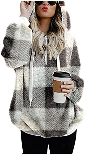 FMCHICO Casual casual feminino casacos quente Fuzzy lã sherpa zípe de camisa de moletom com capuz