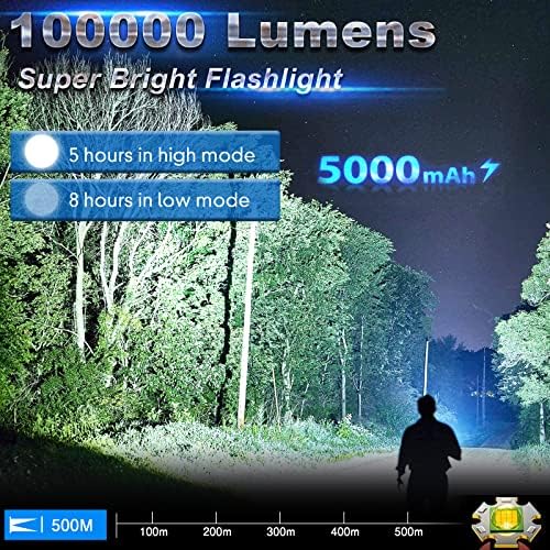 Lanternas recarregáveis ​​axrunze altas lúmens, 100000 lúmen lúmen lumin luminoso tática de lanterna tática Alta