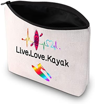 PXTIDY Kayaker Kayaking Gift Beach Kayak Canoe Lover Cosmetic Bag Live Love Kayak Canvas de zíper para caiaque Kayak Kayaker Treinador Canoeist Swimmer