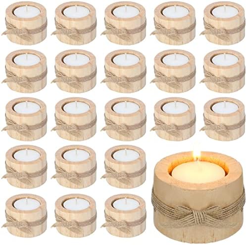 50 PCs Wood Tealight Candleds Titulares de madeira Votiva de chá votivo Candelas de luz e 50 PCs Tealight Velas para a mesa de casamento rústico Mesa central Pieces convidados
