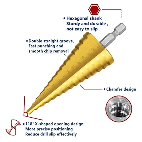 Etapa de broca Hex Shank 3-12/4-12/20/32mm Coned Cone Drill Grill Bit para ferramenta de perfuração de metal de madeira 4pcs