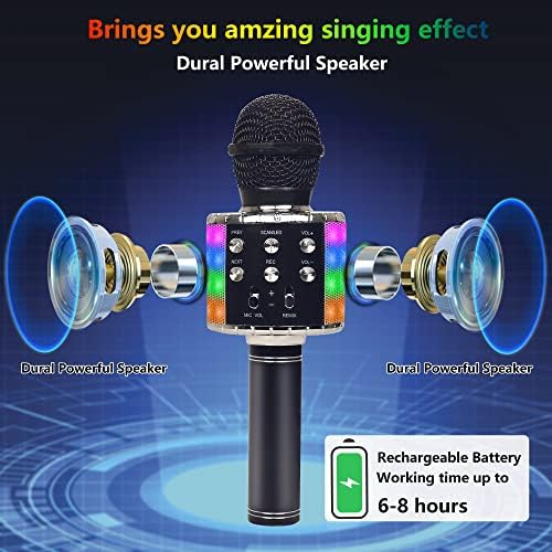 Tofune Karaoke Microfone para crianças, Bluetooth sem fio Bluetooth portátil cantando portátil Karaoke Mic Speaker com luzes