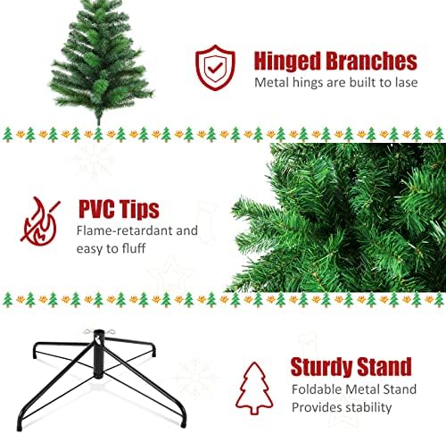 Treça de pinheiro de Natal de férias artificiais de 6 pés premium para casa, escritório, festa decoração de natal leve e fácil montar com suporte de metal dobrável