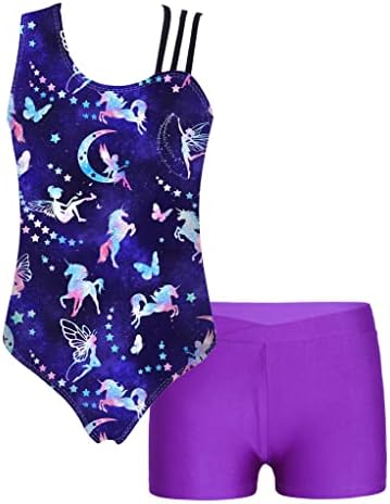 TTAO Kids Girls Ginástica Leotard de Ginástica sem mangas com shorts Sets Dance Yoga Ballet Roupfits