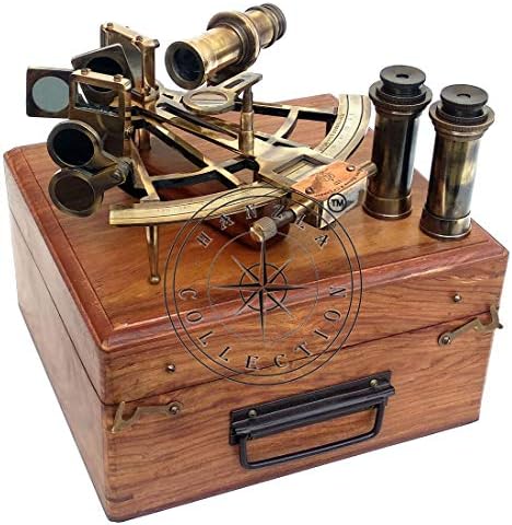 Hanzla Collection Maritime Antique Brass Henry Barrow Náutico Sextante com Telescópio Extra 2