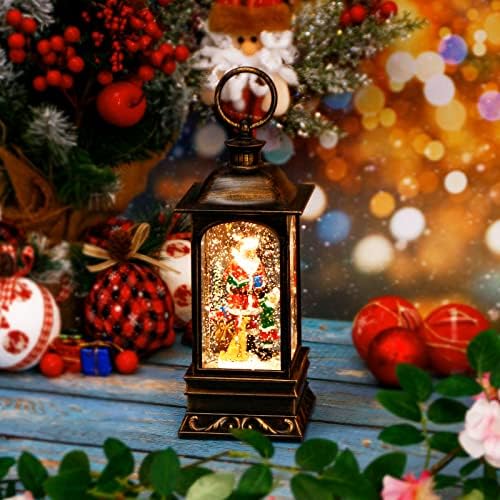 Globo de neve iluminado de Natal, timer de 6 horas Glitter Glitter Globe Lanterna do Papai Noel Decorações de Natal para