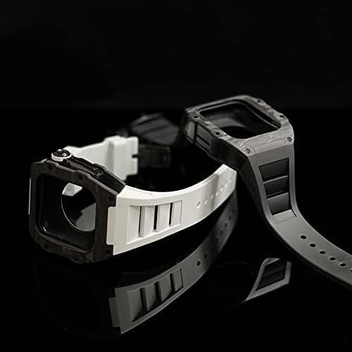 Houcy Luxury Carbon Fiber Alloy Case Strap Set para Apple Watch Series 8, 45mm Kit de modificação DIY Band Band Band para Iwatch 7 6 5 4 SE 44mm 45mm