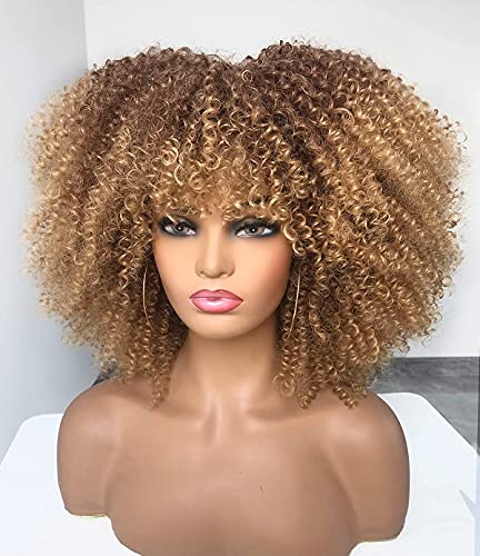 Annivia ombre loira afro curta peruca curta com franja para mulheres negras peruca encaracolada