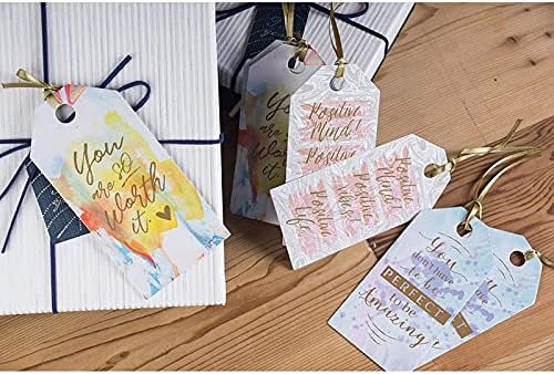 Tags de presente inspiradoras com fita, 6 Kraft Watercolor Designs