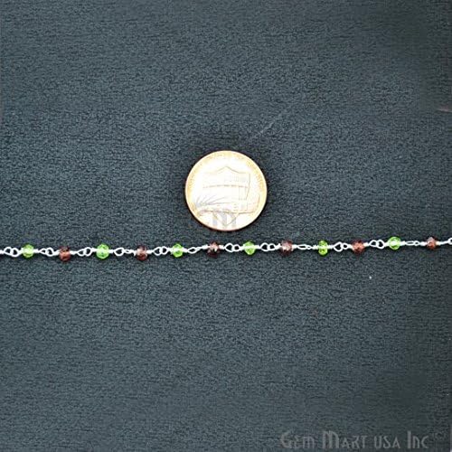 Garnet de 1 pés com peridoto, miçangas de 3-3,5 mm de arame de prata embrulhado em fios embrulhados