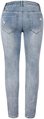 A coleta de retalhos feminino de Badhub destruiu jeans cruas rasgadas calças jeans esticadas de perneiras apertadas cintura