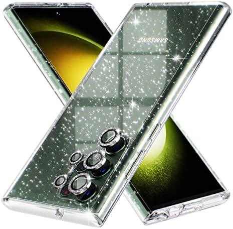 Choiche para Samsung Galaxy S23 Ultra Caso Cute, mulheres Clear Glitter Bling Case brilhante e protetores de lentes da câmera