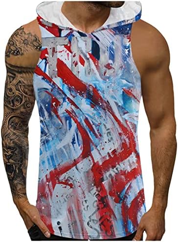 Tampas de tanques de ajuste do músculo patriótico retrô para homens camisas de treino de capuz com capuz sem mangas rápidas, bandeira dos EUA cortou a camisa de ginástica atlética