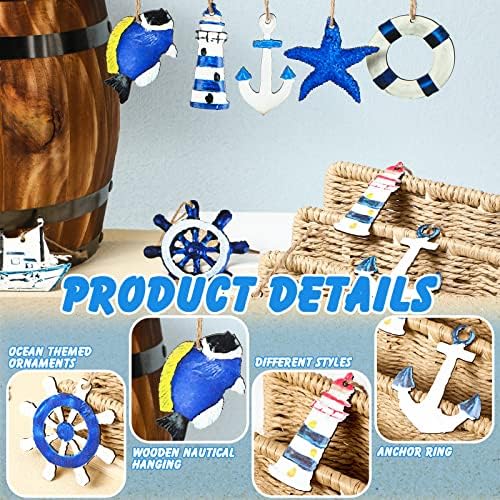 Yinder 40 PCs Wood Náutico de Natal Oche Ocean temas ornamentos pendurados para artesanato árvore de natal decoração de rede