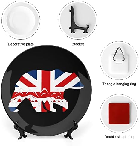 Placas de cerâmica redonda de placa decorativa de bandeira britânica com bandeira britânica com estação de exibição para decoração