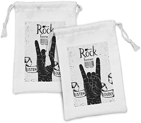 Ambesonne Music Fabric bolsa Conjunto de 2, estilo vintage Hand in Rock Forever Gesto Ouça gráfico de mensagens em voz